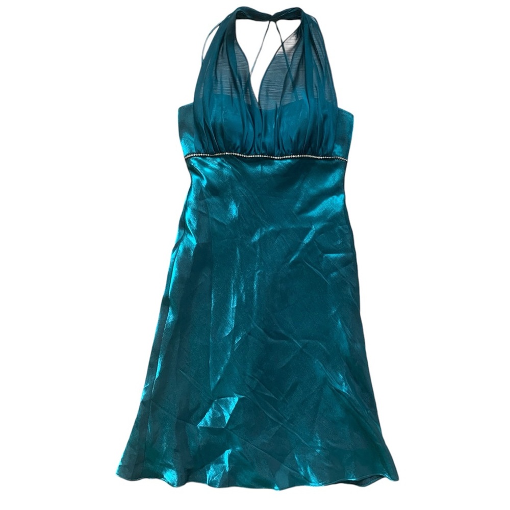 Blondie Nites by Linda Bernell Teal Shiny Dress 10